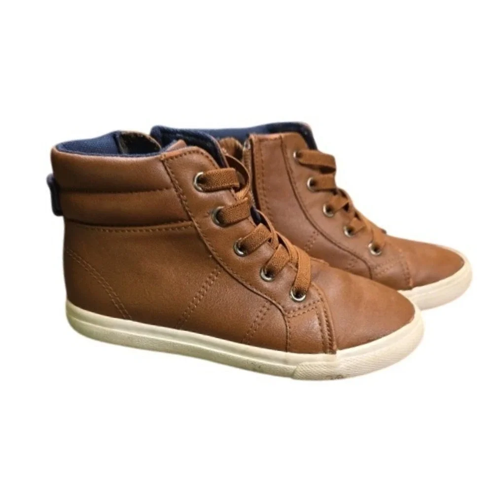 Cat & Jack Rylan Chukka Boots Brown Faux Leather High Top Sneakers Side Zip 11